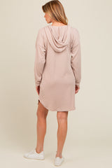 Beige Ribbed Hoodie Maternity Dress