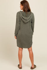 Olive Ribbed Hoodie Dress