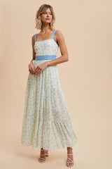 Blue Floral Contrast Sash Tie Maternity Maxi Dress