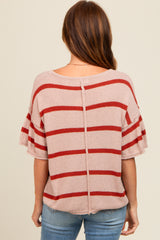 Rust Striped Ruffle Sleeve Knit Top