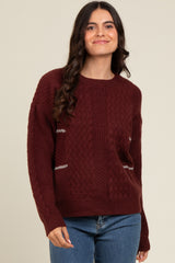 Brown Striped Mixed Cable Knit Sweater