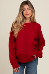 Red Striped Mixed Cable Knit Maternity Sweater