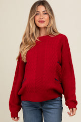 Red Striped Mixed Cable Knit Maternity Sweater