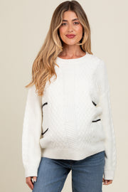 Ivory Striped Mixed Cable Knit Maternity Sweater