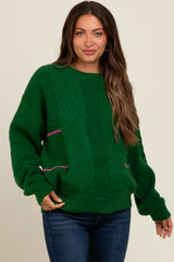 Green Striped Mixed Cable Knit Maternity Sweater