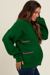 Green Striped Mixed Cable Knit Maternity Sweater