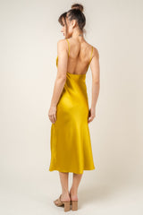 Yellow Bow Satin Slip Midi Dress