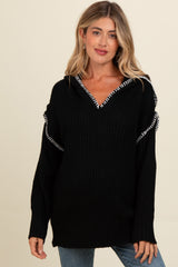 Black Contrast Stitch Hooded Maternity Sweater