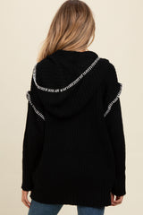 Black Contrast Stitch Hooded Maternity Sweater