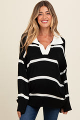 Black Striped Collared Maternity Sweater