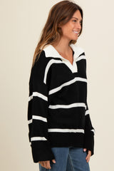 Black Striped Collared Sweater