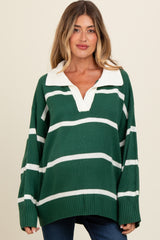 Forest Green Striped Collared Maternity Sweater