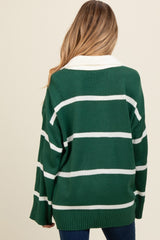 Forest Green Striped Collared Maternity Sweater