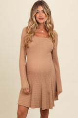 Taupe Square Neck Knit Maternity Dress