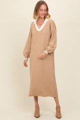 Light Taupe Waffle Knit Polo Dress