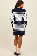 Navy Striped Long Sleeve Knit Maternity Mini Dress