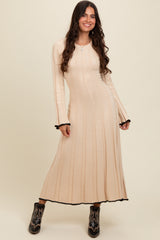 Cream Sweater Knit Bell Sleeve Back Cutout Maxi Dress