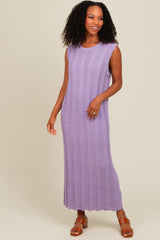 Lavender Ribbed Knit Sleeveless Dress