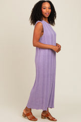 Lavender Ribbed Knit Sleeveless Dress