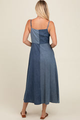 Blue Contrast Denim Maxi Dress