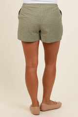 Olive Checker Plaid Drawstring Maternity Shorts