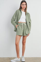 Olive Checker Plaid Drawstring Maternity Shorts