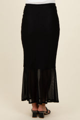 Black Lace Mesh Maternity Fitted Maxi Skirt