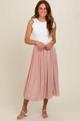 Mauve Pleated Maternity Midi Skirt