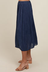 Navy Blue Pleated Midi Skirt