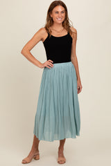 Blue Pleated Midi Skirt