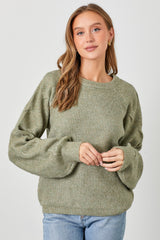 Light Olive Speckled Knit Contrast Sleeve Maternity Sweater