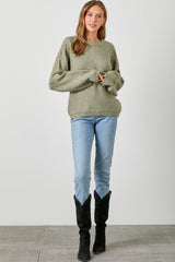 Light Olive Speckled Knit Contrast Sleeve Sweater