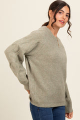 Light Olive Speckled Knit Contrast Sleeve Sweater