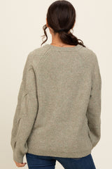 Light Olive Speckled Knit Contrast Sleeve Sweater