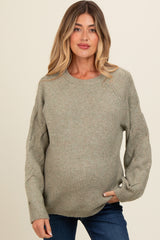 Light Olive Speckled Knit Contrast Sleeve Maternity Sweater