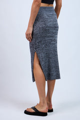 Charcoal Knit Fitted Side Slit Midi Skirt