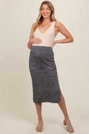 Charcoal Knit Fitted Side Slit Maternity Midi Skirt