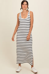 Black Striped Sleeveless Side Slit Maxi Dress