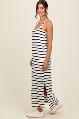 Black Striped Sleeveless Side Slit Maxi Dress