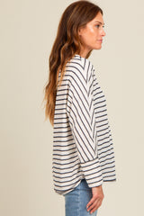 Ivory Striped Boat Neck Long Sleeve Top