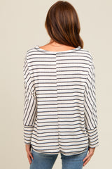 Ivory Striped Boat Neck Long Sleeve Top