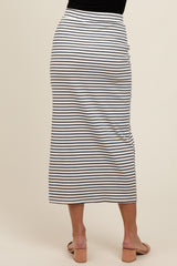 White Striped Fitted Side Slit Maxi Skirt