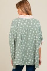 Light Olive Floral Contrast Print Maternity Button Down Top