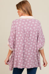 Lavender Floral Contrast Print Maternity Button Down Top