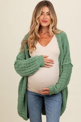 Olive Chunky Knit Dolman Maternity Cardigan