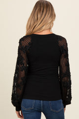 Black Floral Lace Balloon Sleeve Maternity Top