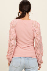 Light Pink Floral Lace Balloon Sleeve Top