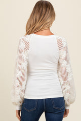 Ivory Floral Lace Balloon Sleeve Maternity Top