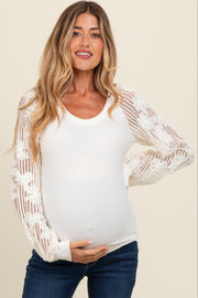 Ivory Floral Lace Balloon Sleeve Maternity Top