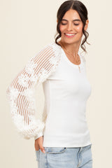 Ivory Floral Lace Balloon Sleeve Top